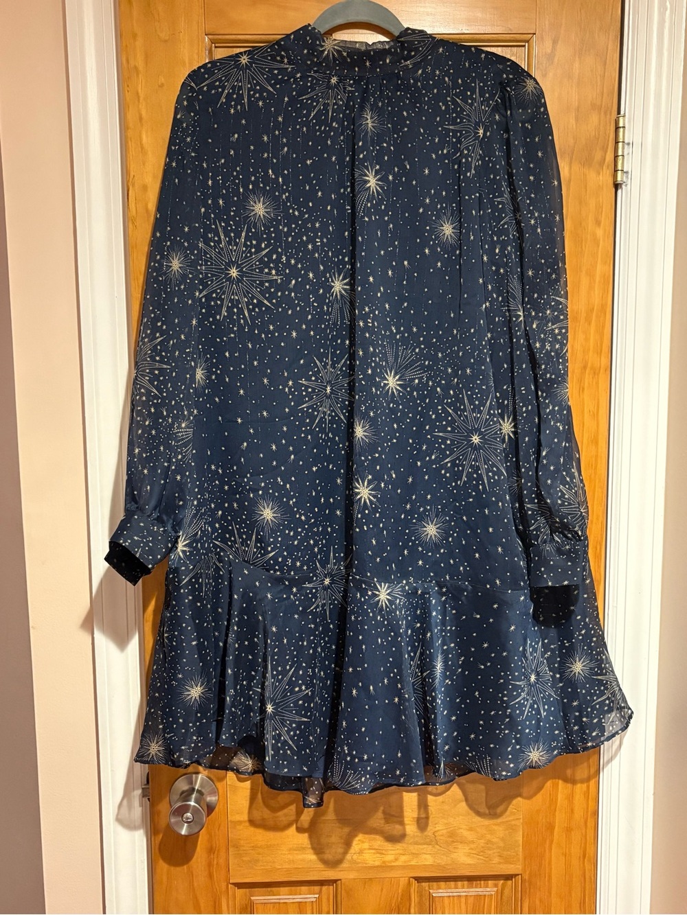 LOFT Navy Starburst Ruffle Hem Skater Skirt